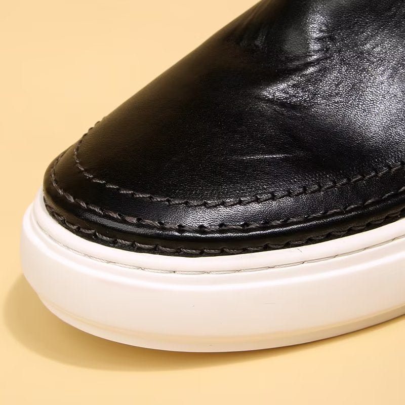 Pánské Boty Pro Volný Čas Elegantní Kožené Tenisky Slip On High End - Černá