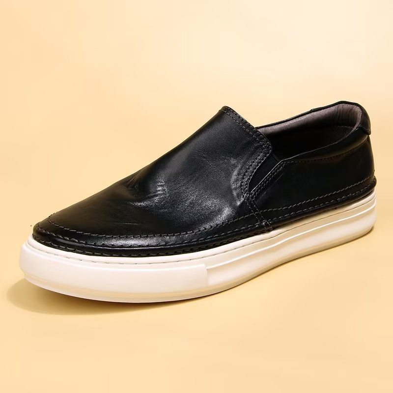 Pánské Boty Pro Volný Čas Elegantní Kožené Tenisky Slip On High End - Černá