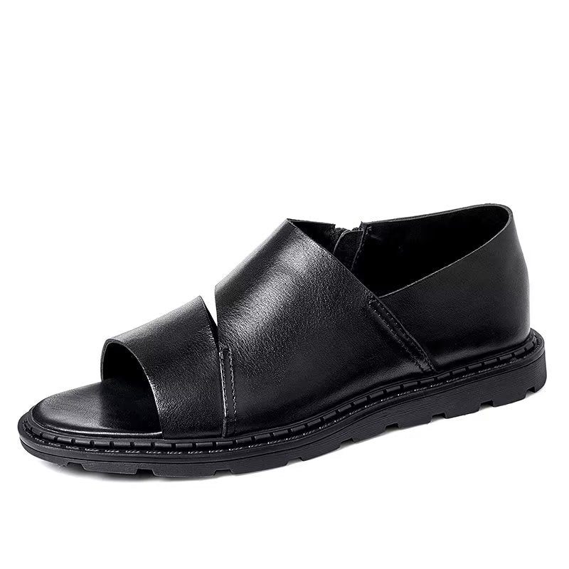 Pánské Boty Pro Volný Čas Kožené Sandály Peep Toe - Černá