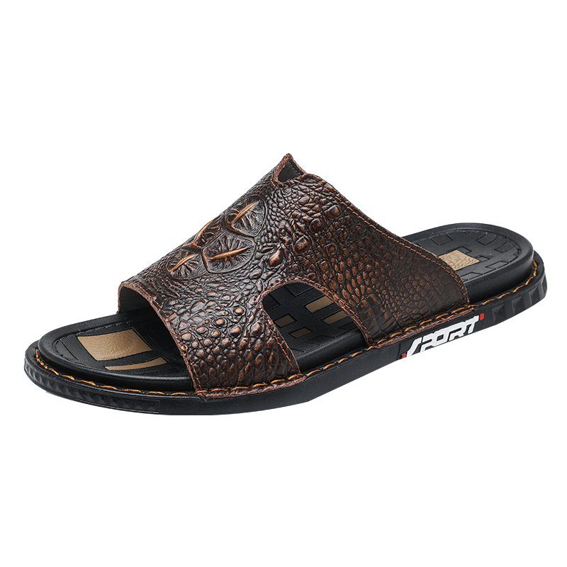 Pánské Boty Pro Volný Čas Luxecroco Summer Šik Slip On Slides - Káva