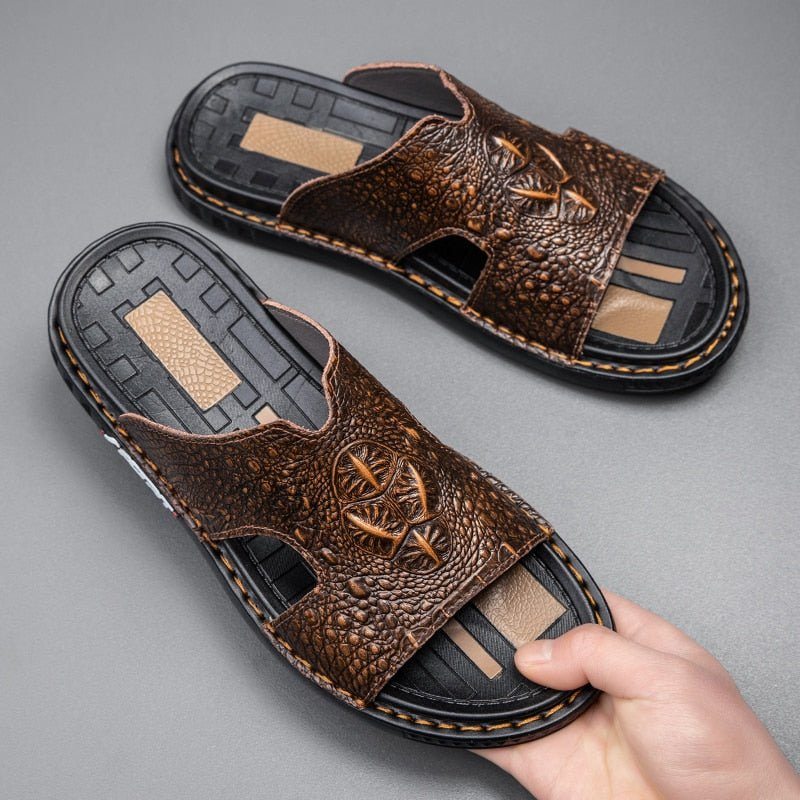 Pánské Boty Pro Volný Čas Luxecroco Summer Šik Slip On Slides - Káva