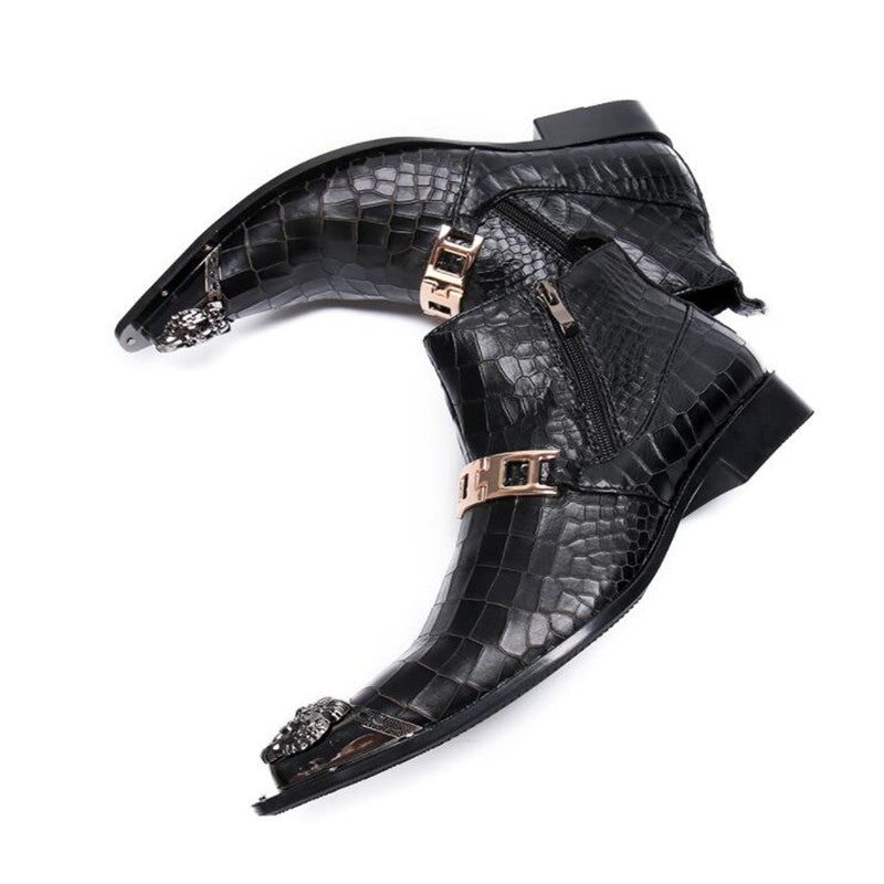 Pánské Boty Snakeskin Šik Western Kotníkové - Černá