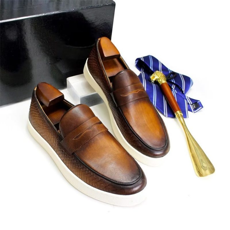 Pánské Formální Boty Elegantní Kožená Platforma Slip On Brogue - Hnědý