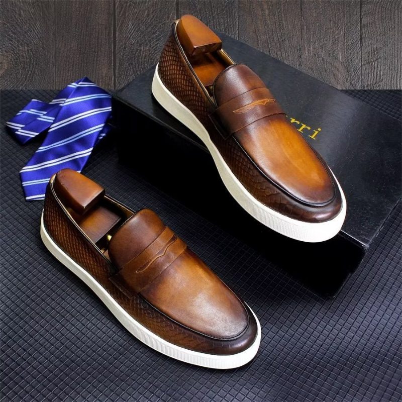 Pánské Formální Boty Elegantní Kožená Platforma Slip On Brogue - Hnědý