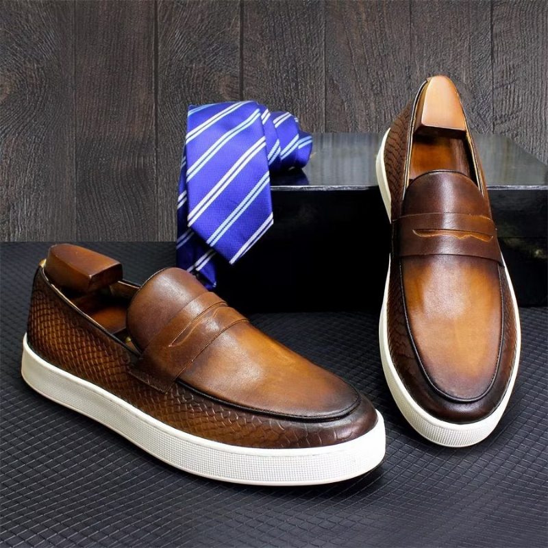 Pánské Formální Boty Elegantní Kožená Platforma Slip On Brogue - Hnědý