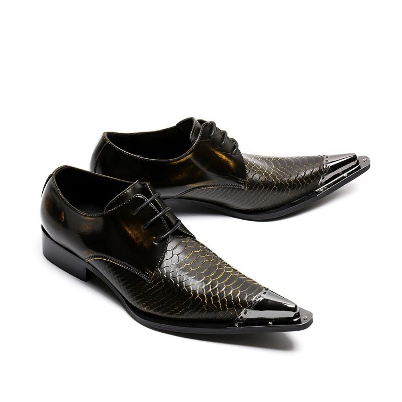 Pánské Formální Boty Exquisite Crocodile Leather Pointed Toe Oxfords - Káva