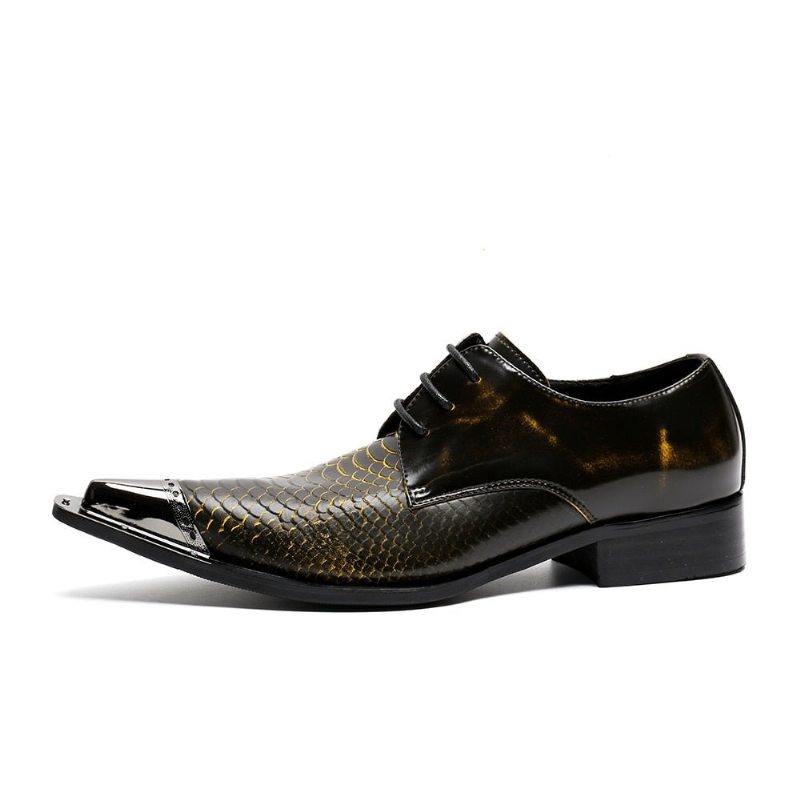 Pánské Formální Boty Exquisite Crocodile Leather Pointed Toe Oxfords - Káva