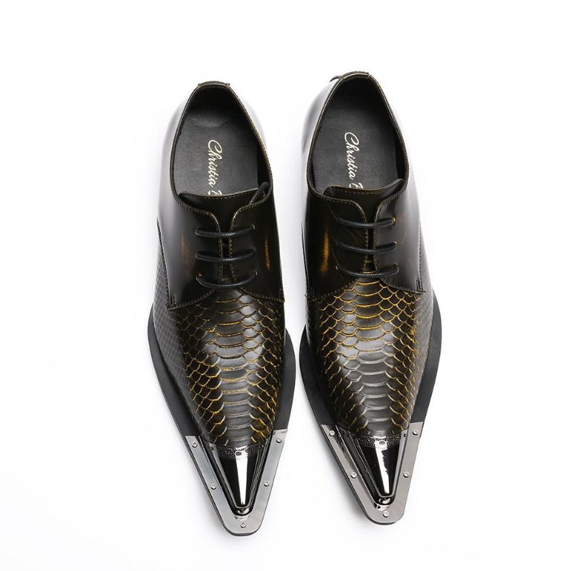 Pánské Formální Boty Exquisite Crocodile Leather Pointed Toe Oxfords - Káva