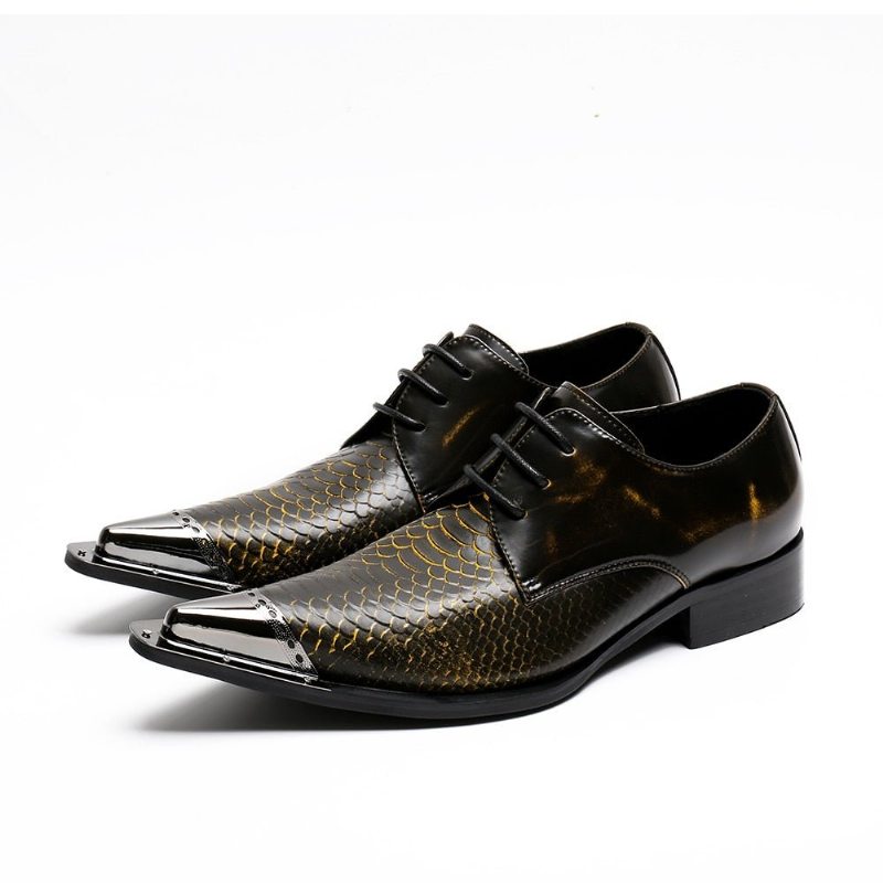 Pánské Formální Boty Exquisite Crocodile Leather Pointed Toe Oxfords - Káva