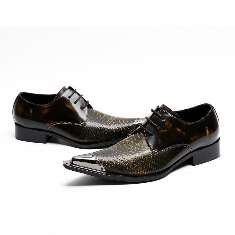 Pánské Formální Boty Exquisite Crocodile Leather Pointed Toe Oxfords - Káva