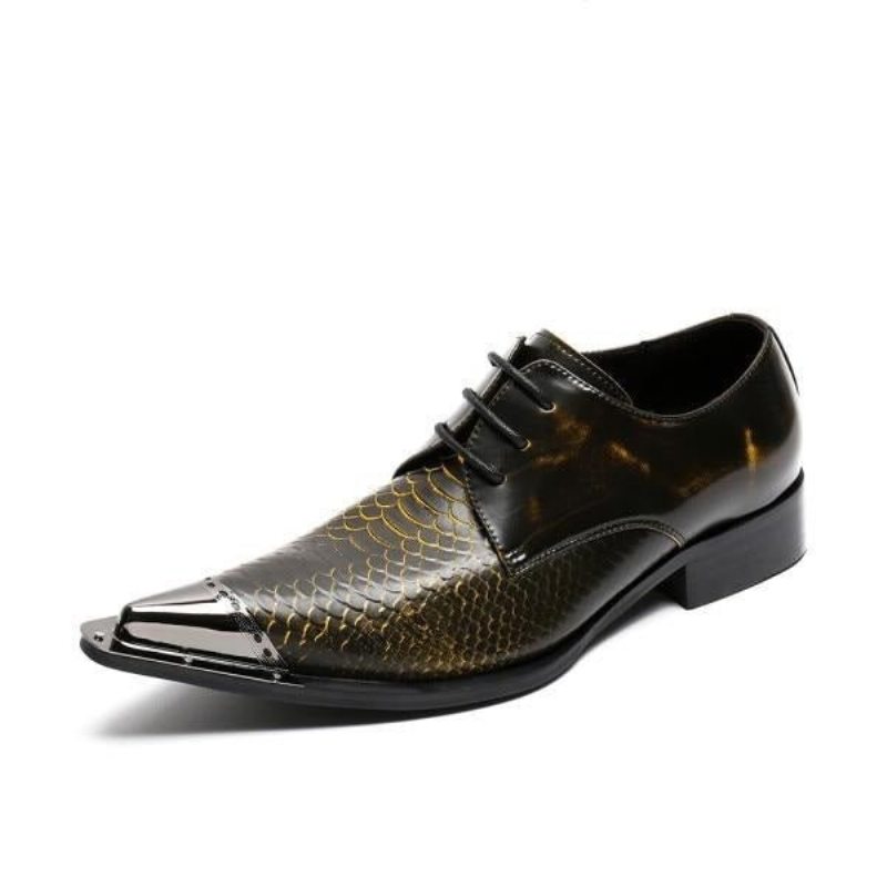 Pánské Formální Boty Exquisite Crocodile Leather Pointed Toe Oxfords - Káva