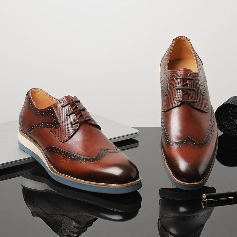 Pánské Formální Boty Klasický Textured Wingtip Neformální Oxford - Káva