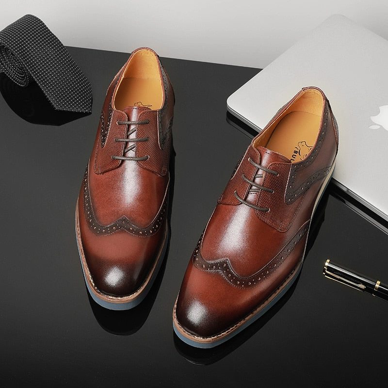 Pánské Formální Boty Klasický Textured Wingtip Neformální Oxford - Káva