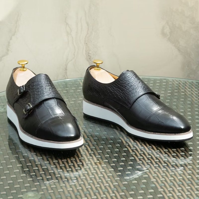 Pánské Formální Boty Monkstraps S Vynikající Texturou Crocodile - Černá