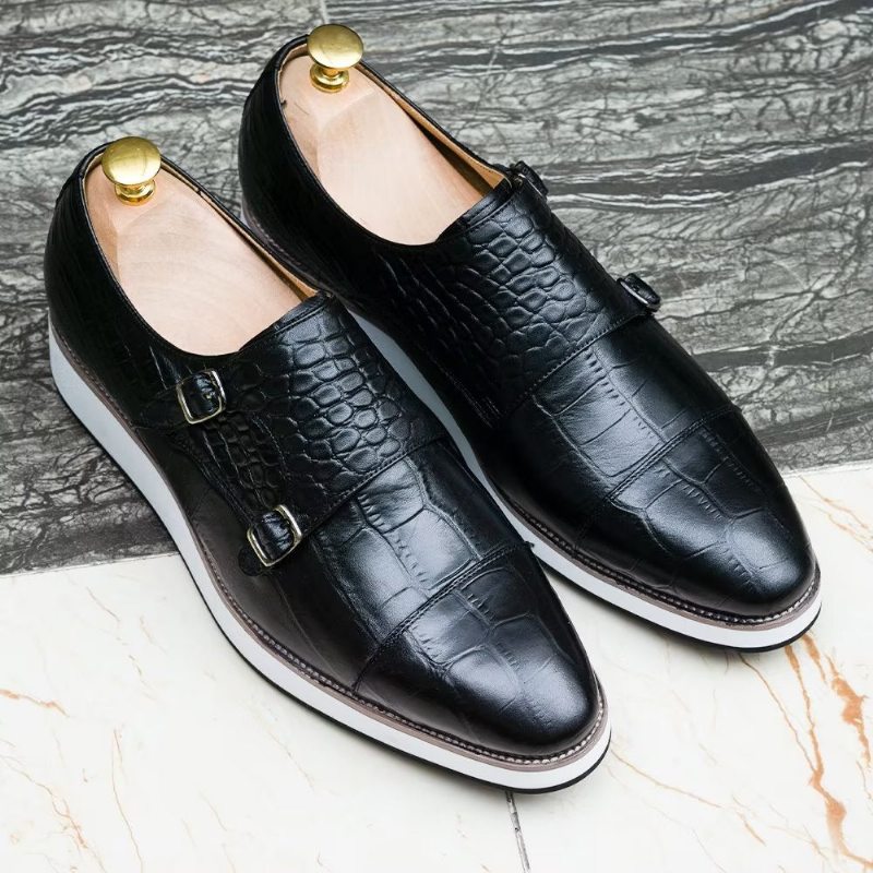 Pánské Formální Boty Monkstraps S Vynikající Texturou Crocodile - Černá