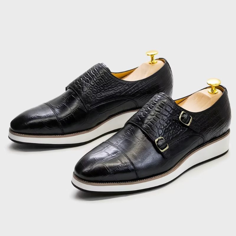 Pánské Formální Boty Monkstraps S Vynikající Texturou Crocodile - Černá