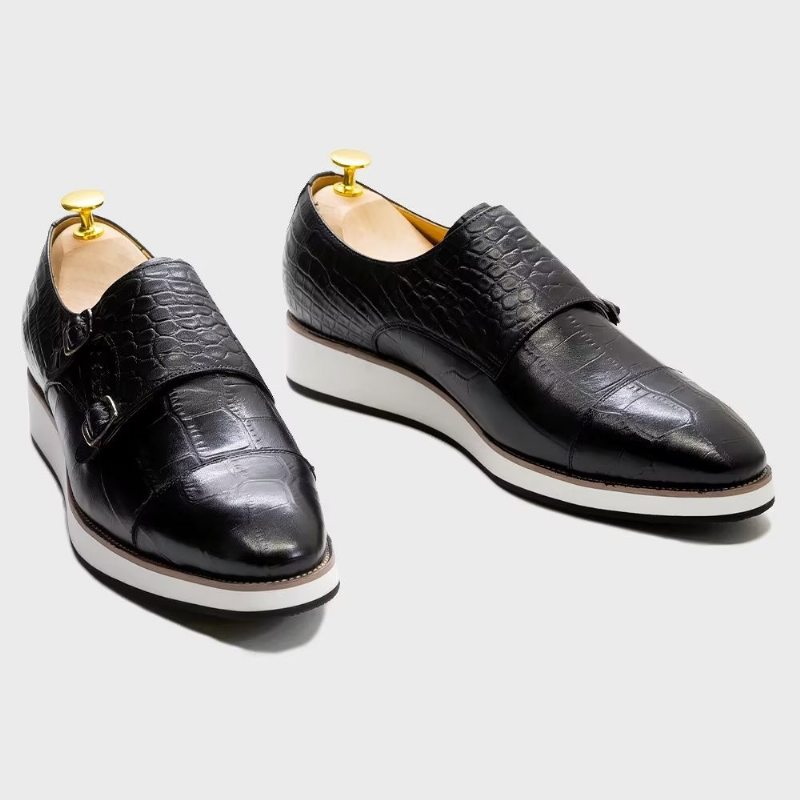 Pánské Formální Boty Monkstraps S Vynikající Texturou Crocodile - Černá