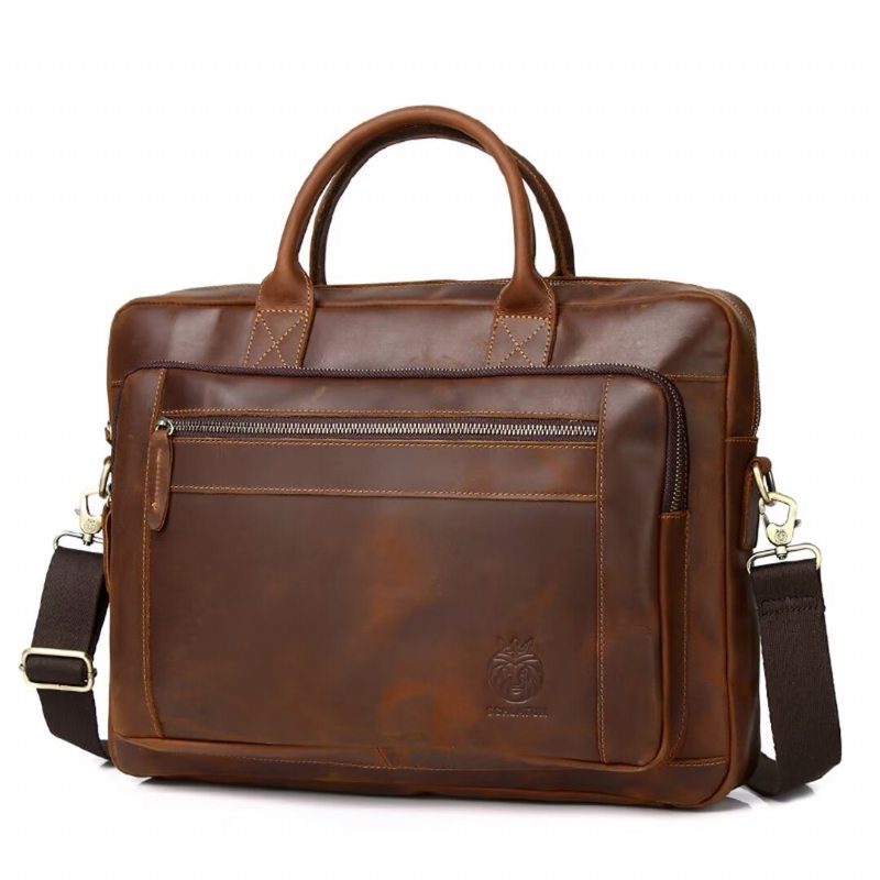 Pánské Kabelky Přes Rameno Classic Square Leather Brief - Hnědý