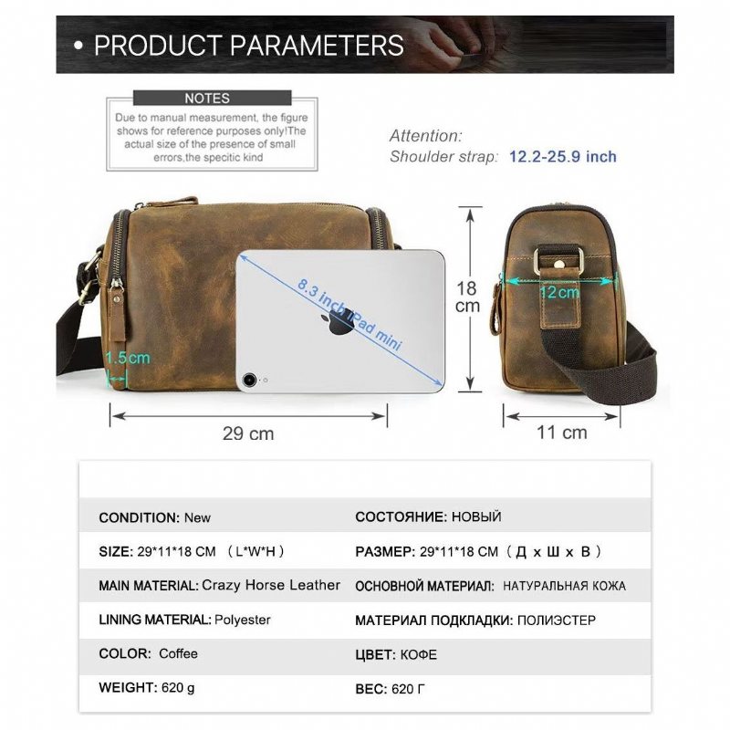 Pánské Kabelky Přes Rameno Crossbody Kabelka Z Pravé Kůže - Káva