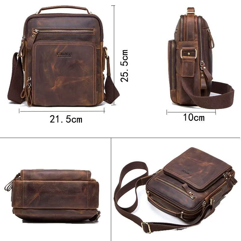 Pánské Kabelky Přes Rameno Elegantní Crossbody Kabelka Crazy Horse - Káva