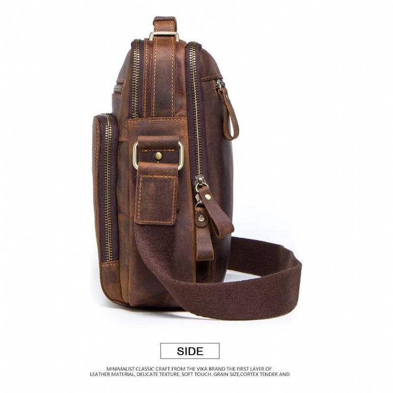 Pánské Kabelky Přes Rameno Elegantní Crossbody Kabelka Crazy Horse - Káva