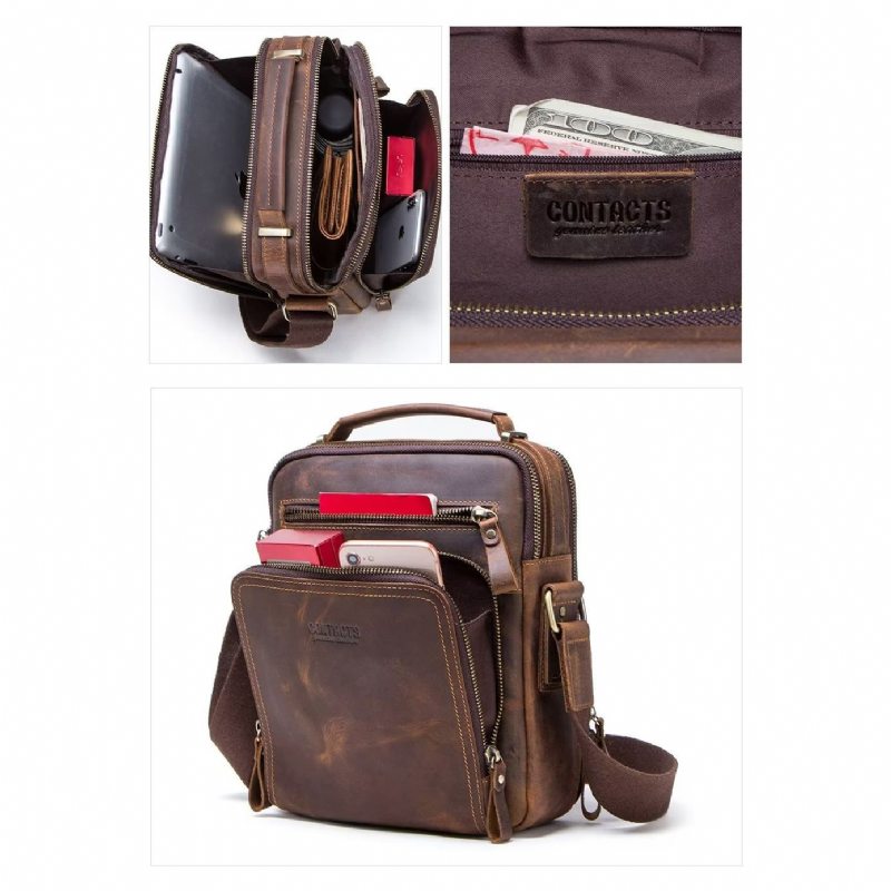 Pánské Kabelky Přes Rameno Elegantní Crossbody Kabelka Crazy Horse - Káva