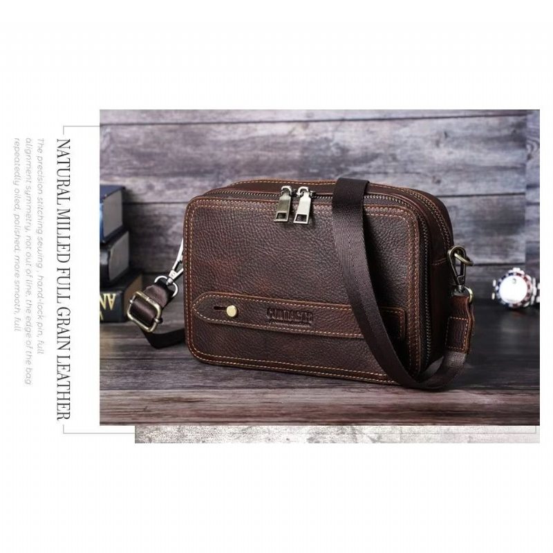 Pánské Kabelky Přes Rameno Elegantní Kabelka Crazy Horse Leather Classic Crossbody - Káva