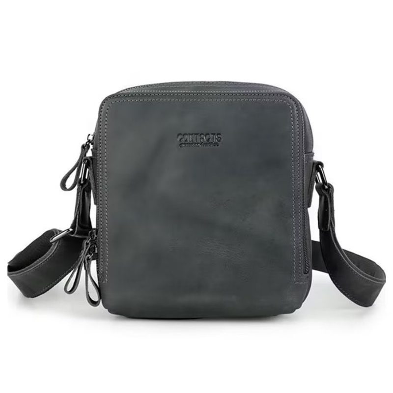 Pánské Kabelky Přes Rameno Elegantní Kabelka Crazy Horse Leather Rugged Crossbody - Šedá