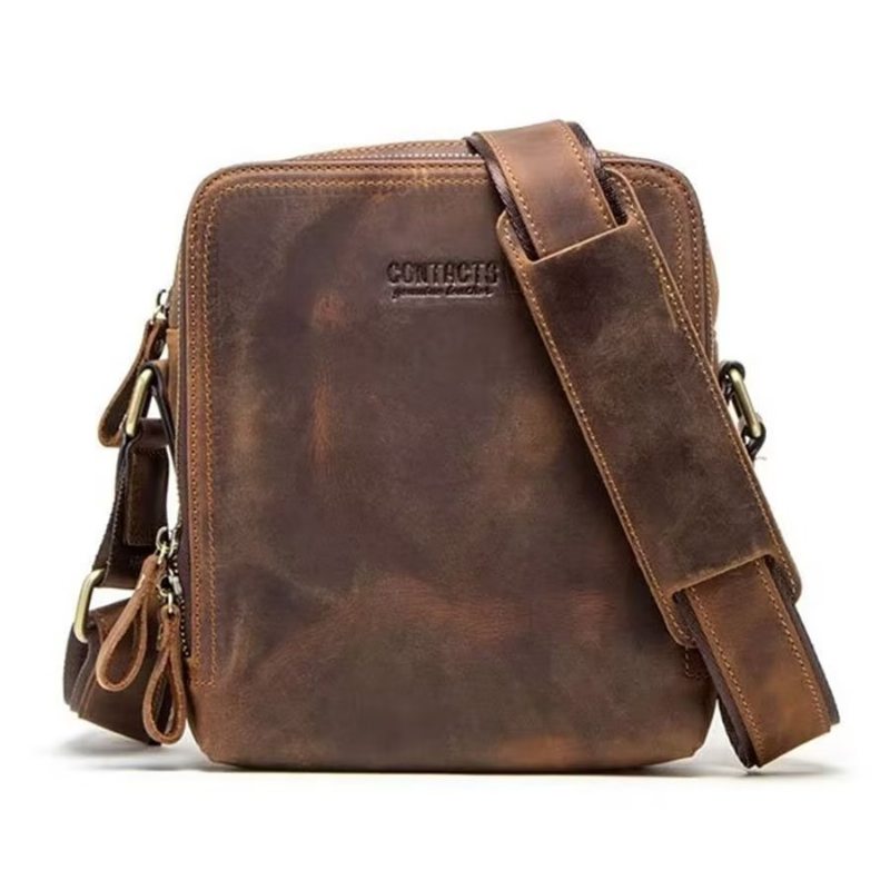 Pánské Kabelky Přes Rameno Elegantní Kabelka Crazy Horse Leather Rugged Crossbody - Káva