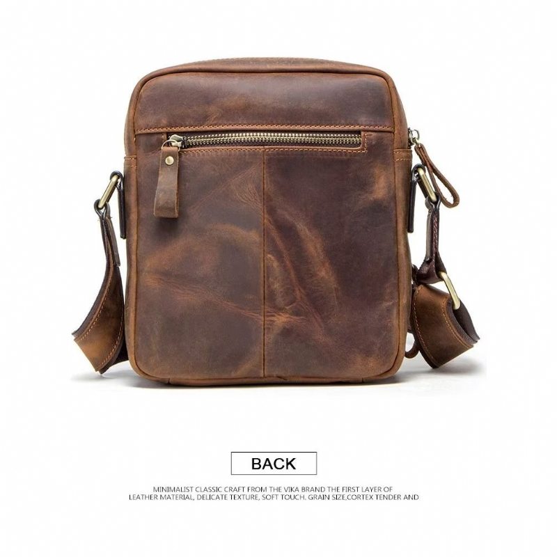 Pánské Kabelky Přes Rameno Elegantní Kabelka Crazy Horse Leather Rugged Crossbody - Káva