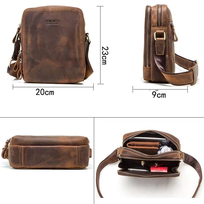 Pánské Kabelky Přes Rameno Elegantní Kabelka Crazy Horse Leather Rugged Crossbody - Káva