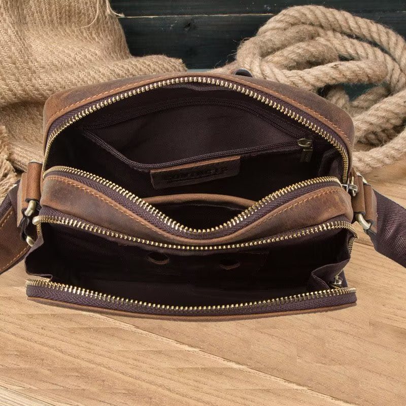 Pánské Kabelky Přes Rameno Elegantní Kabelka Crazy Horse Leather Rugged Crossbody - Káva