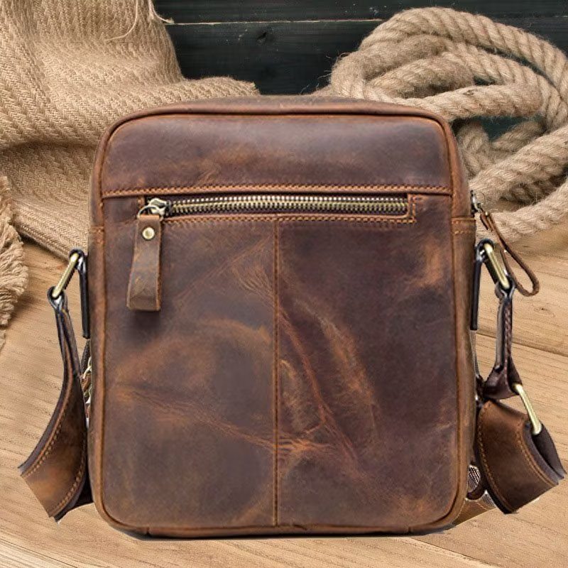 Pánské Kabelky Přes Rameno Elegantní Kabelka Crazy Horse Leather Rugged Crossbody - Káva