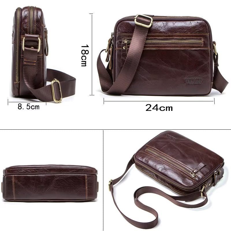 Pánské Kabelky Přes Rameno Elegantní Kompaktní Crossbody Kabelka Crazy Horse Leather - Káva