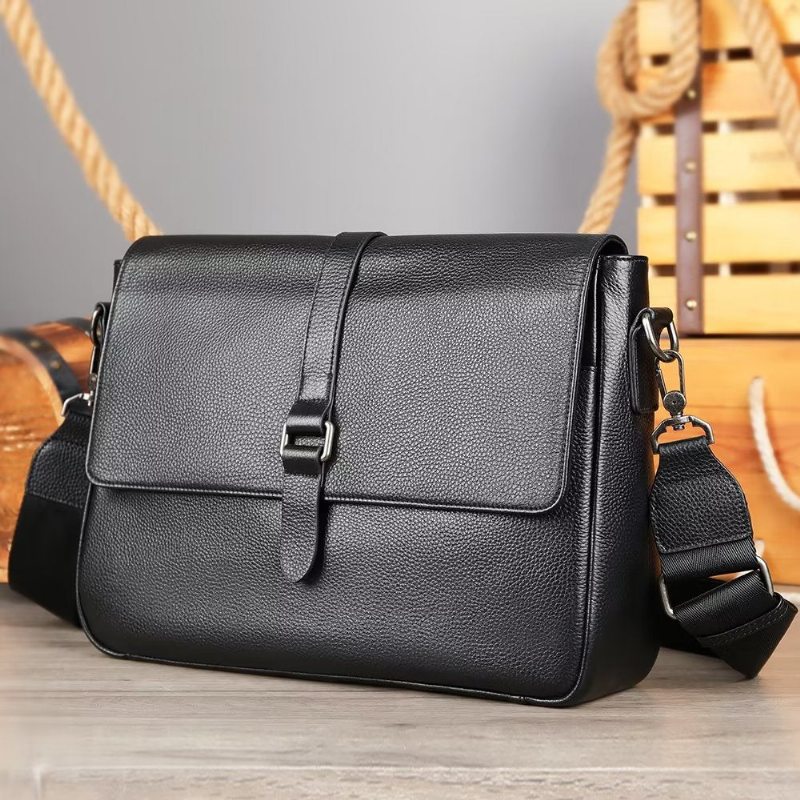 Pánské Kabelky Přes Rameno Luxusní Crossbody Kabelka S Klapkou Z Pravé Kůže - Černá