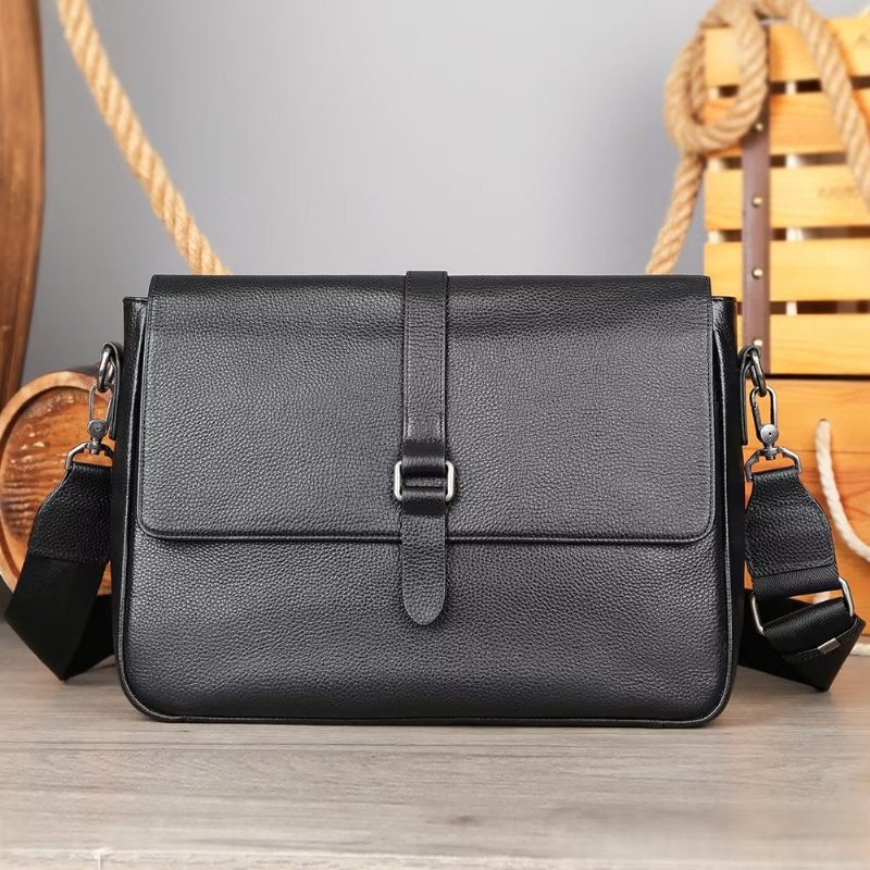 Pánské Kabelky Přes Rameno Luxusní Crossbody Kabelka S Klapkou Z Pravé Kůže - Černá