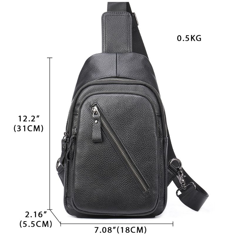 Pánské Kabelky Přes Rameno Luxusní Kožená Crossbody Kabelka Na Zip - Černá