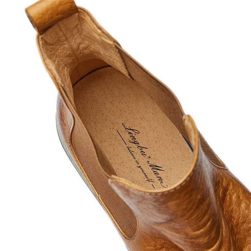 Pánské Kozačky Elegantní Koňské Slip On Kotníkové - Káva