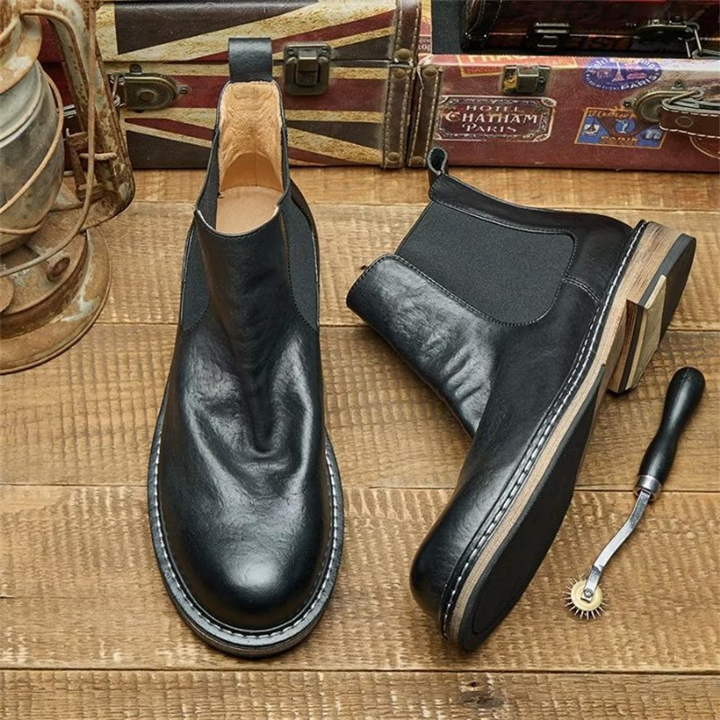 Pánské Kozačky Elegantní Koňské Slip On Kotníkové - Černá