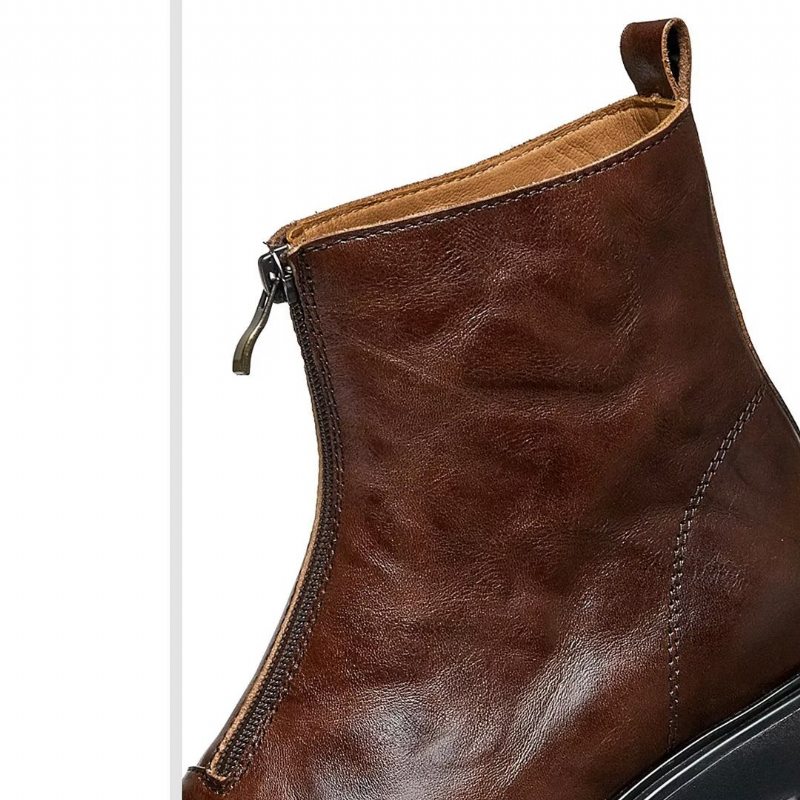 Pánské Kozačky Z Ovčí Kůže Šik Na Zip Vintage Martin Boots - Hnědá