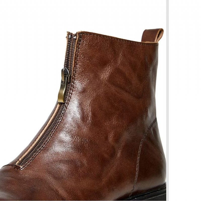 Pánské Kozačky Z Ovčí Kůže Šik Na Zip Vintage Martin Boots - Hnědá