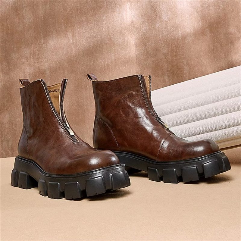 Pánské Kozačky Z Ovčí Kůže Šik Na Zip Vintage Martin Boots - Hnědá