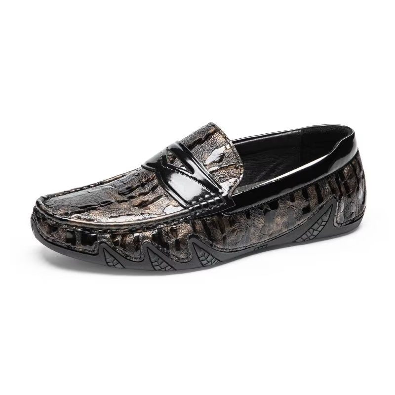 Pánské Mokasíny Croc Pattern Elegant Slip On - Káva