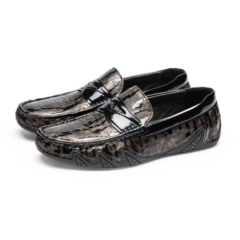 Pánské Mokasíny Croc Pattern Elegant Slip On - Káva