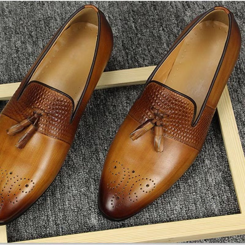 Pánské Mokasíny Croc Pattern Luxury Slip On - Hnědý