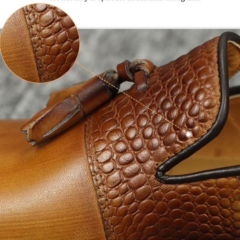 Pánské Mokasíny Croc Pattern Luxury Slip On - Hnědý