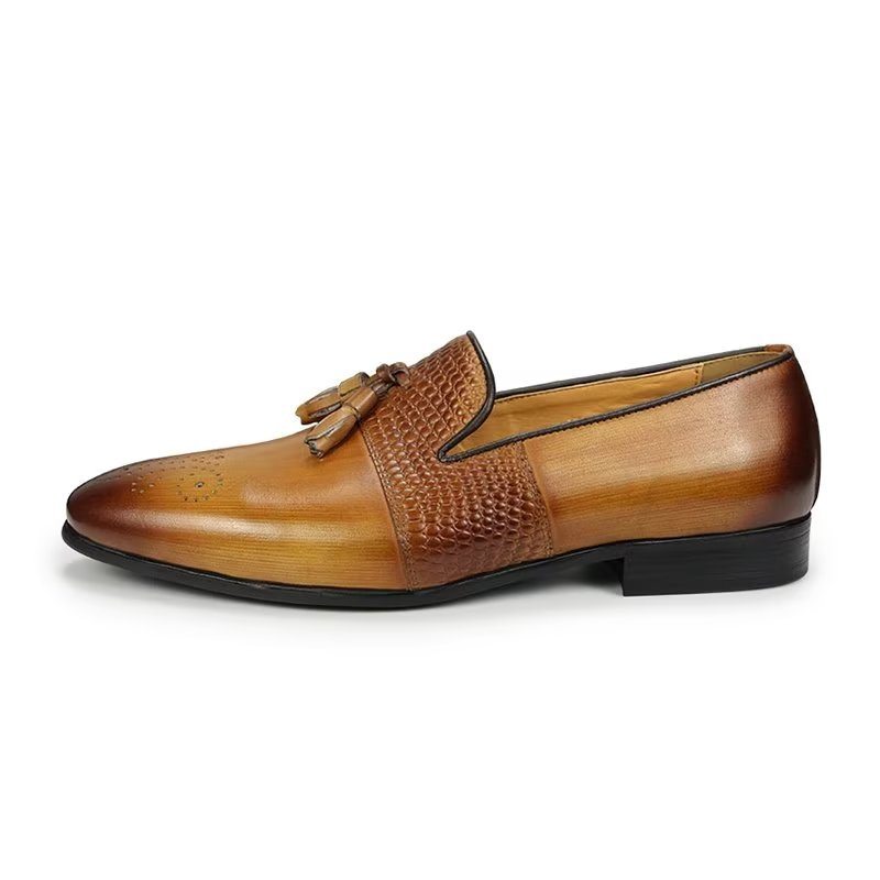 Pánské Mokasíny Croc Pattern Luxury Slip On - Hnědý