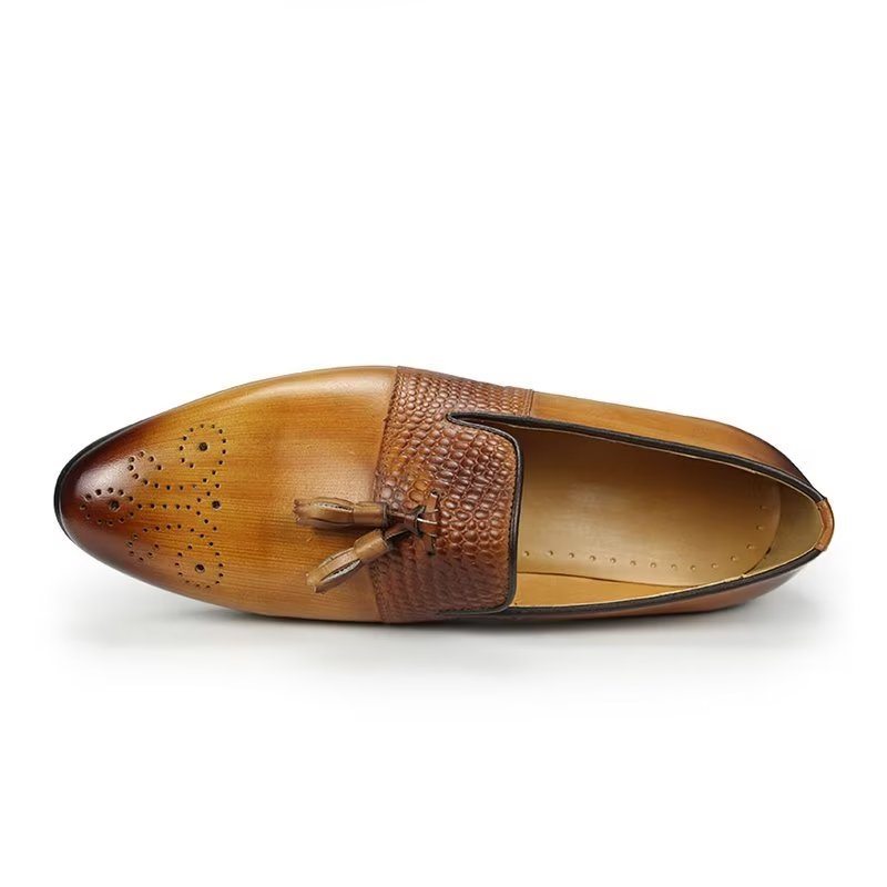 Pánské Mokasíny Croc Pattern Luxury Slip On - Hnědý