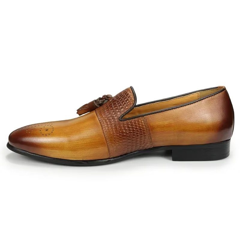 Pánské Mokasíny Croc Pattern Luxury Slip On - Hnědý