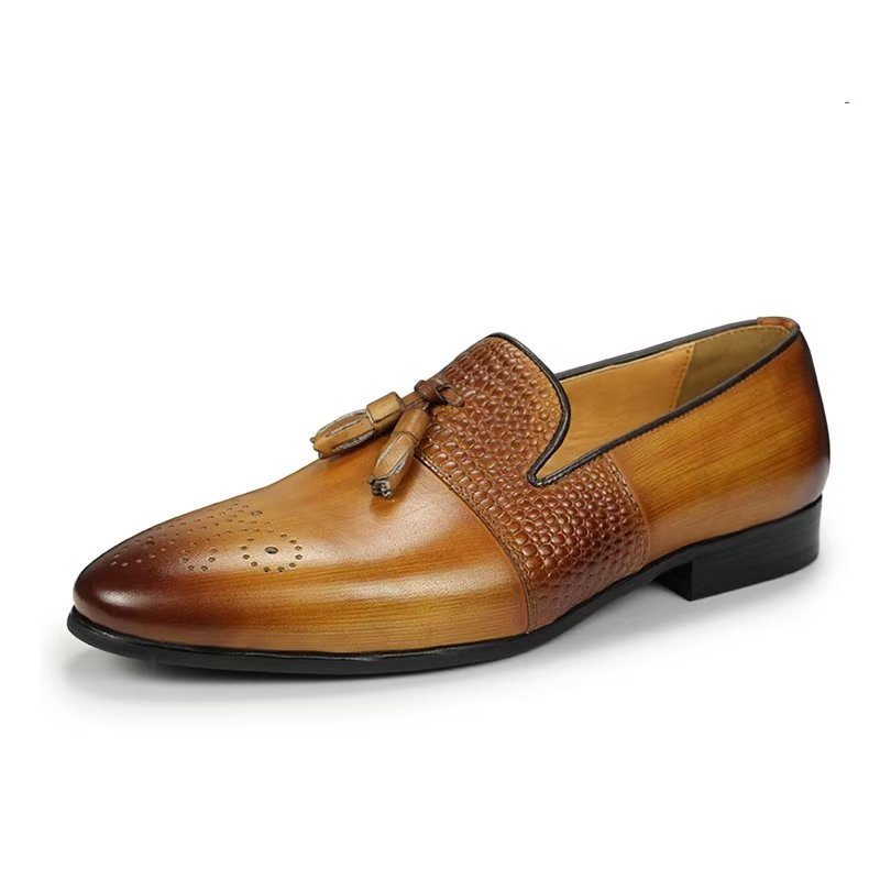 Pánské Mokasíny Croc Pattern Luxury Slip On - Hnědý